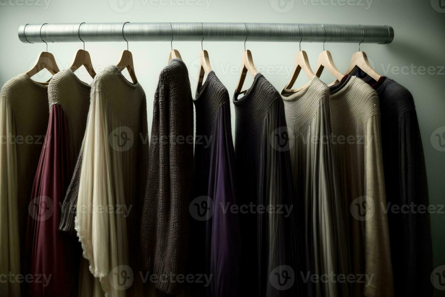 A Rack Of Dresses Hanging On A Rail. AI Generated photo