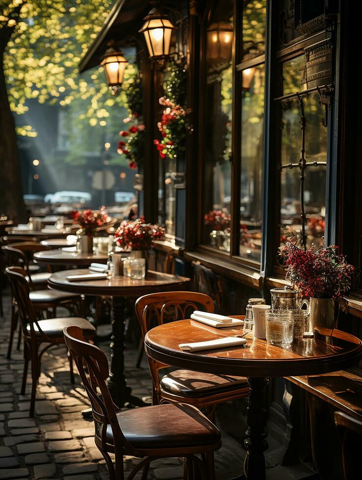 fotografía de al aire libre café en luz con suave Encendiendo ai generado foto