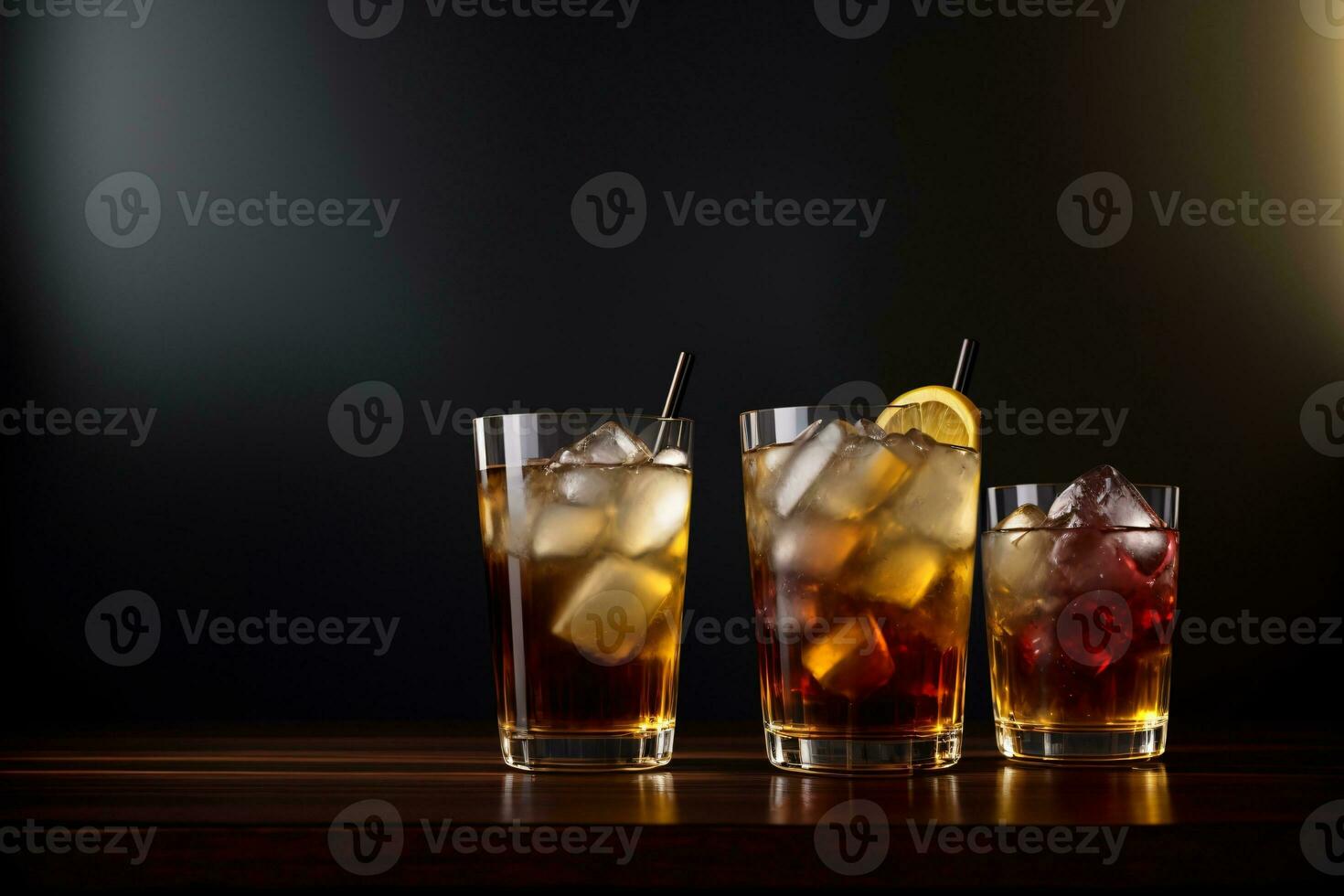 Three Glasses Filled With Different Types Of Drinks. AI Generated photo