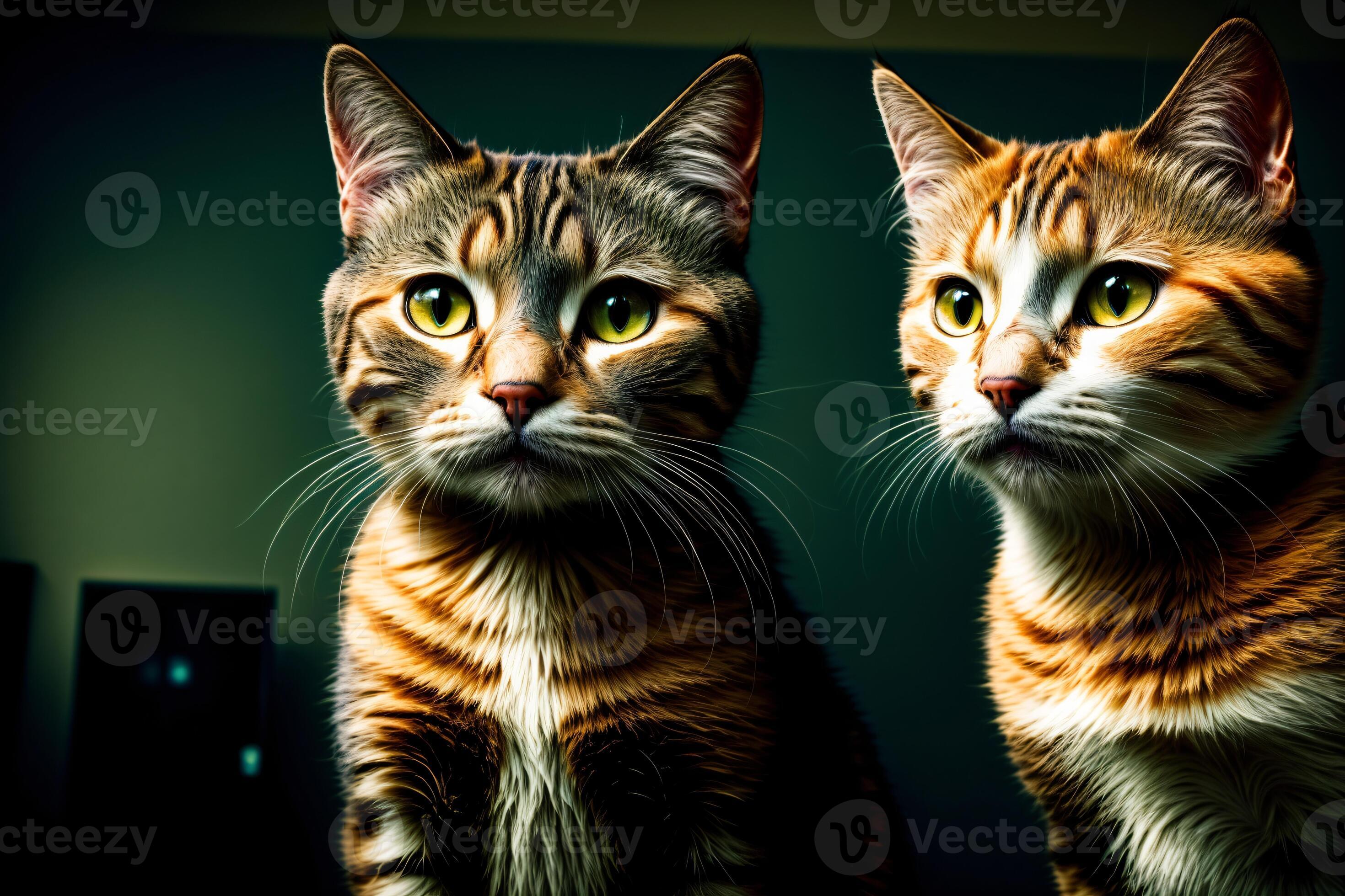 A Couple Of Cats Sitting Next To Each Other. 26428638 Stock Photo at Vecteezy