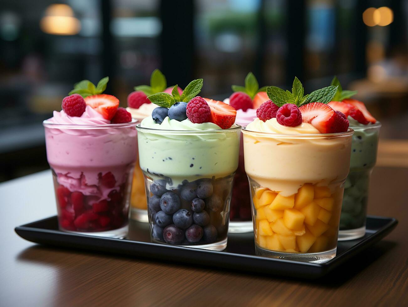 photography of bowl smoothies in cafe made with AI generative photo