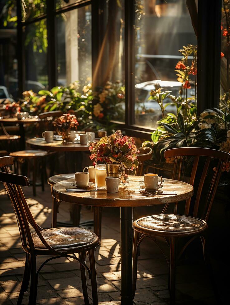 photography of outdoor cafe in daylight with smooth lighting AI generated photo