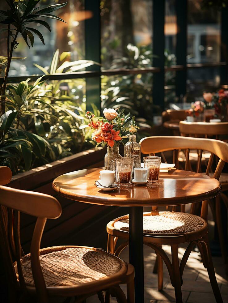 fotografía de al aire libre café en luz con suave Encendiendo ai generado foto