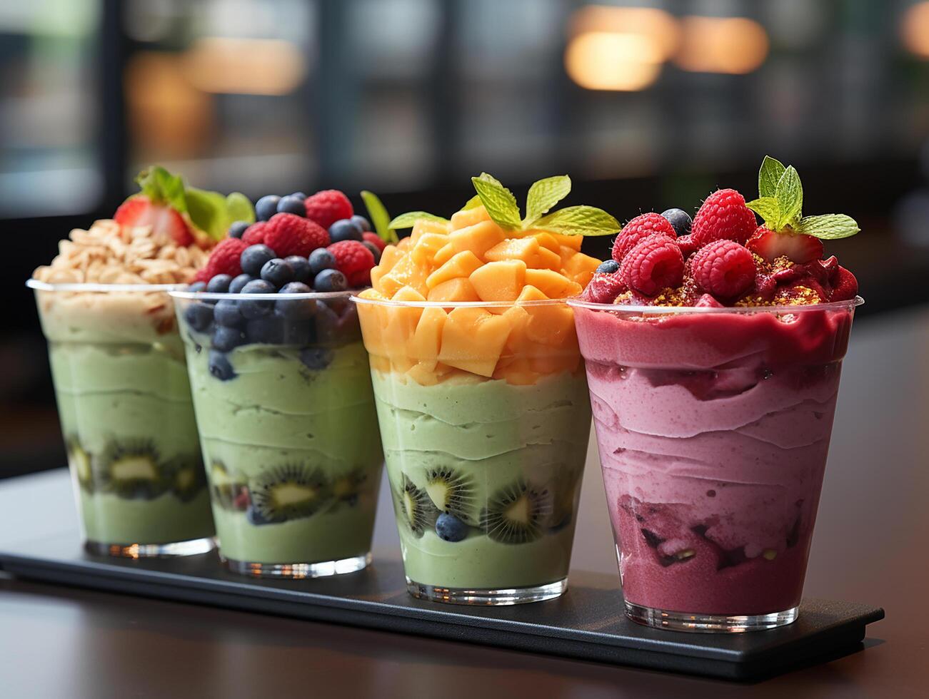 photography of bowl smoothies in cafe made with photo