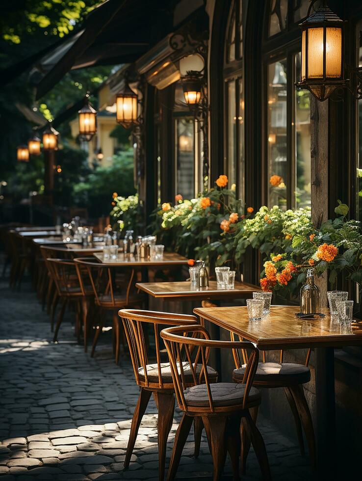 fotografía de al aire libre café en luz con suave Encendiendo ai generado foto