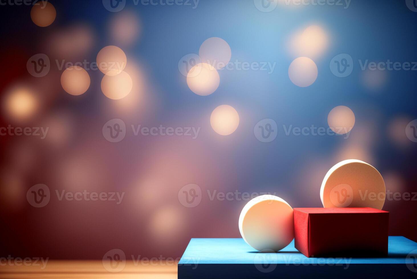 Simulated 3D scene, circle square color and bokeh background. Square badge with space for text. Modern surreal elements. photo