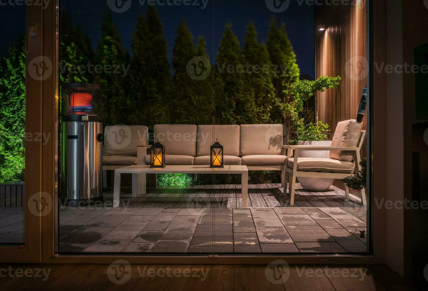 Cozy Outdoor Lounge Area in the Evening photo
