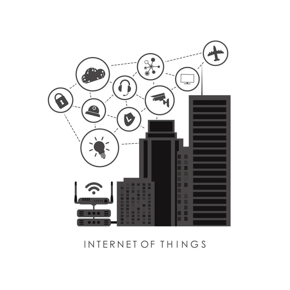 City connected to the Internet. IOT and automation concept. Good for presentations. Vector illustration.