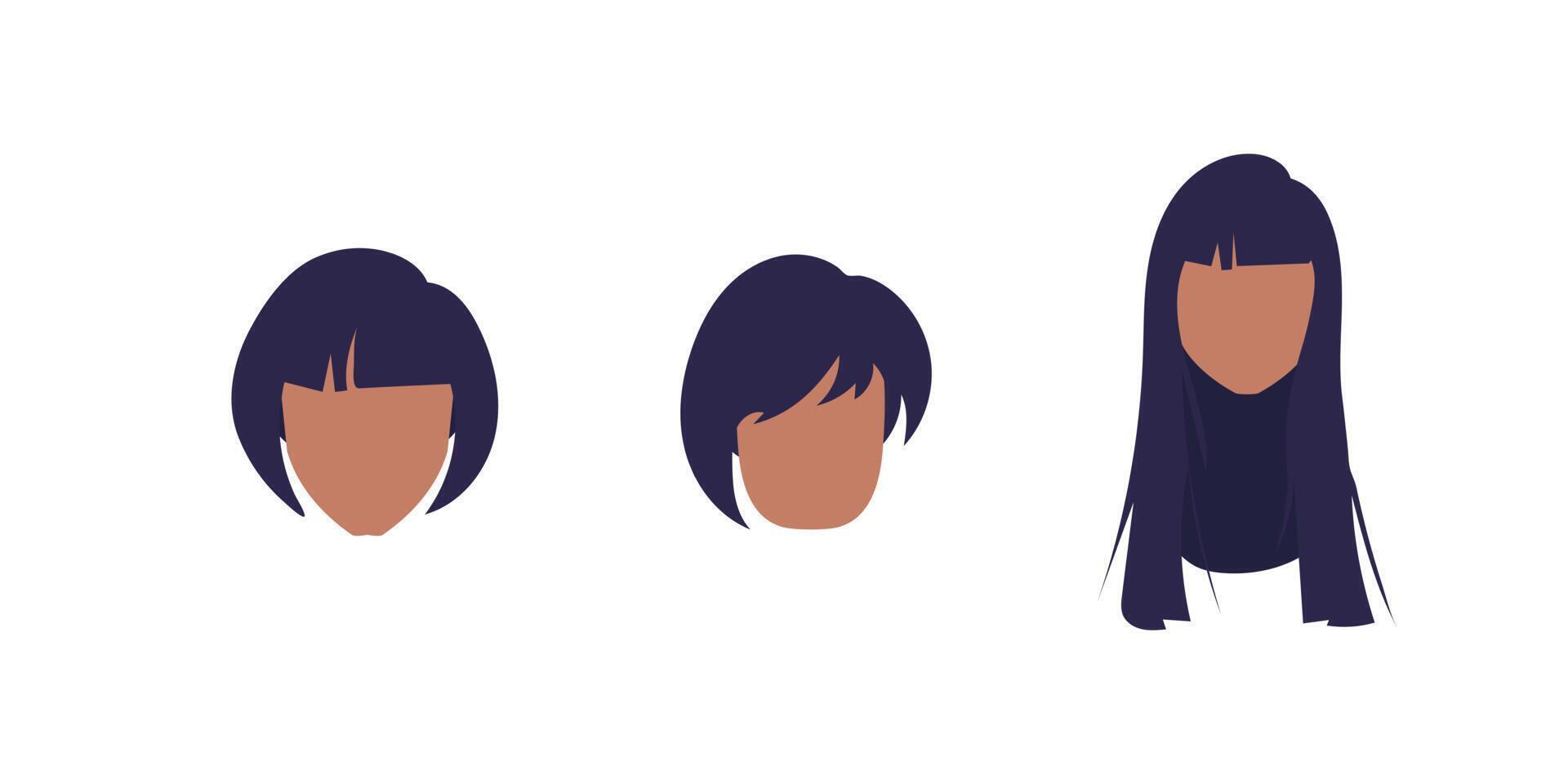 Set of faces Women of African American appearance. Isolated. Vector illustration.