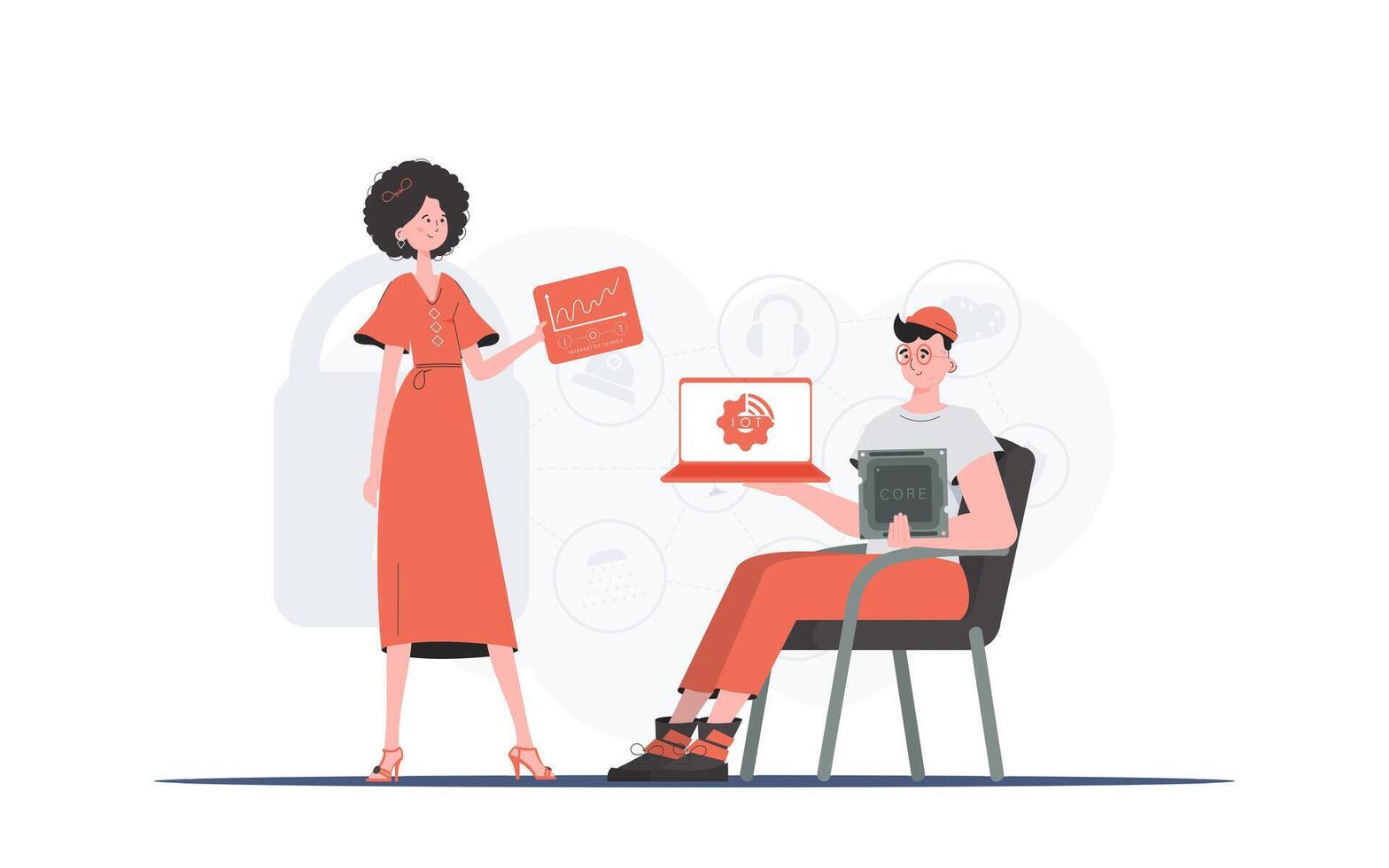 Internet of Things Team. Internet of things and automation concept. Good for websites and presentations. Trendy flat style. . vector