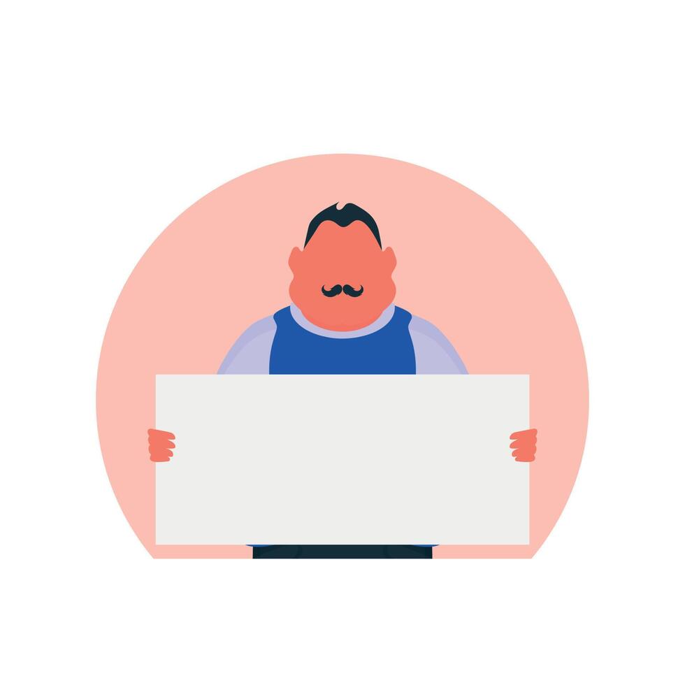 Male with empty banner. Protest concept. Vector