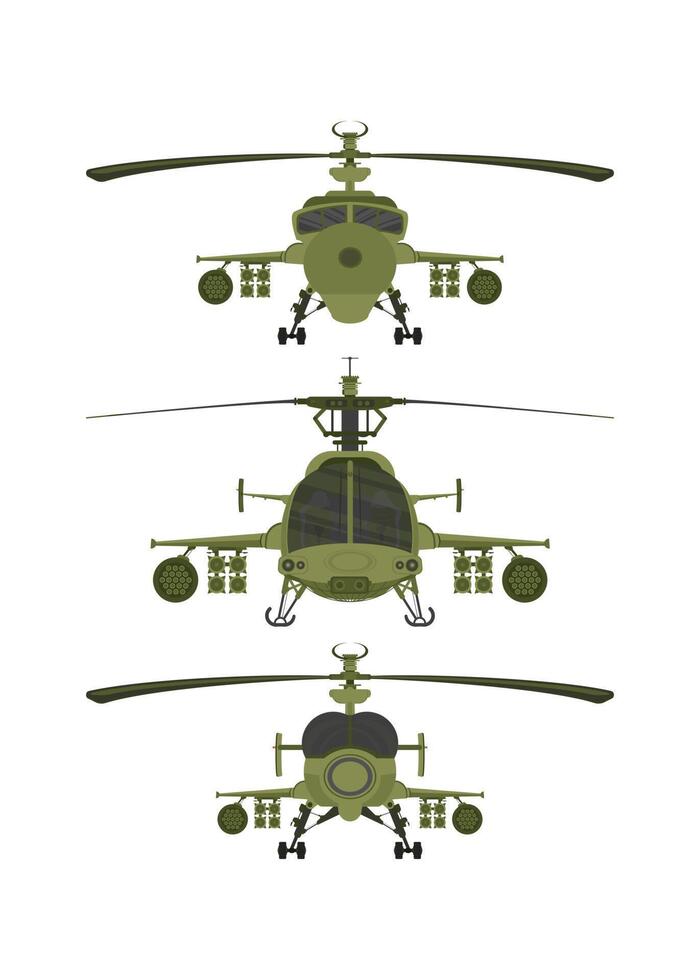Set Helicopters military 2D illastration on white isolate background vector