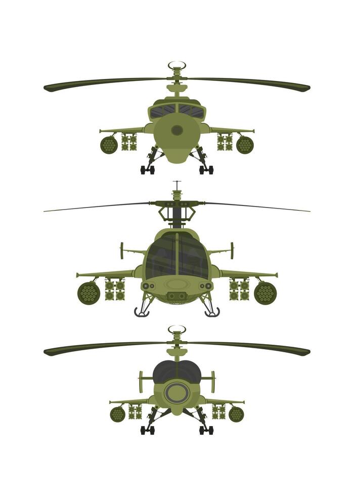 Set Helicopters military 2D illastration on white isolate background vector