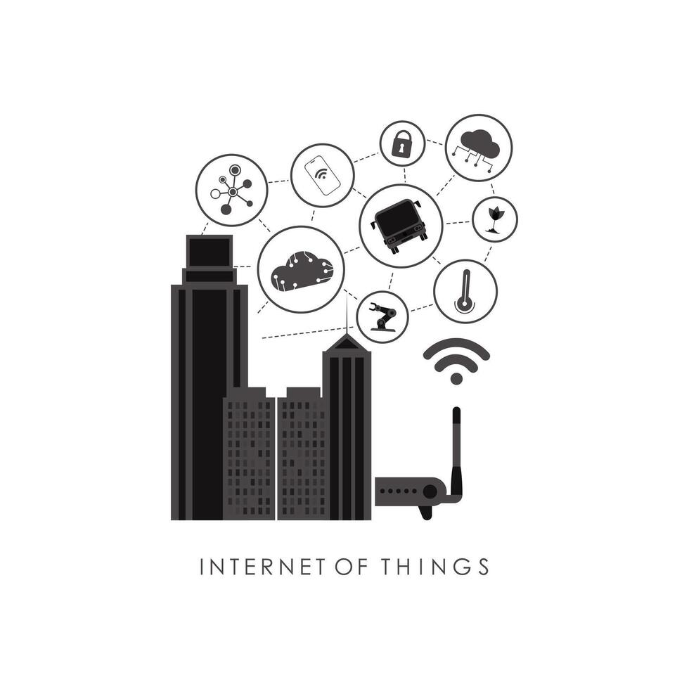 City connected to the Internet. IOT and automation concept. Good for websites and presentations. illustration. vector