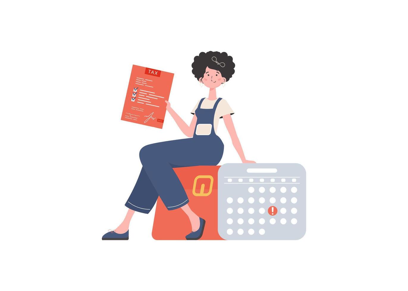 A woman is sitting and holding a calculator and a tax return. Isolated. Element for presentation. vector