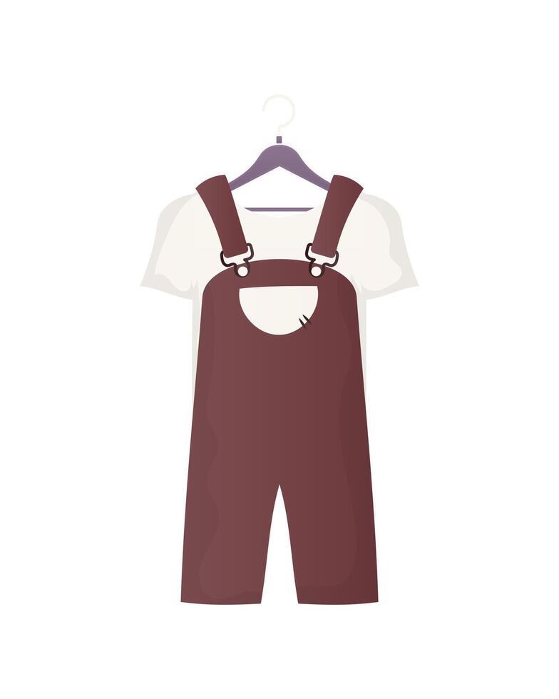 Jumpsuit and T-shirt. A set of children's clothes for a boy. Isolated. illustration in cartoon style. vector