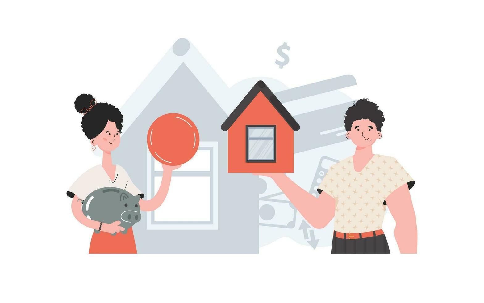 niña y chico compra un casa. real inmuebles compra concepto. personas son representado a el cintura. tendencia vector ilustración.