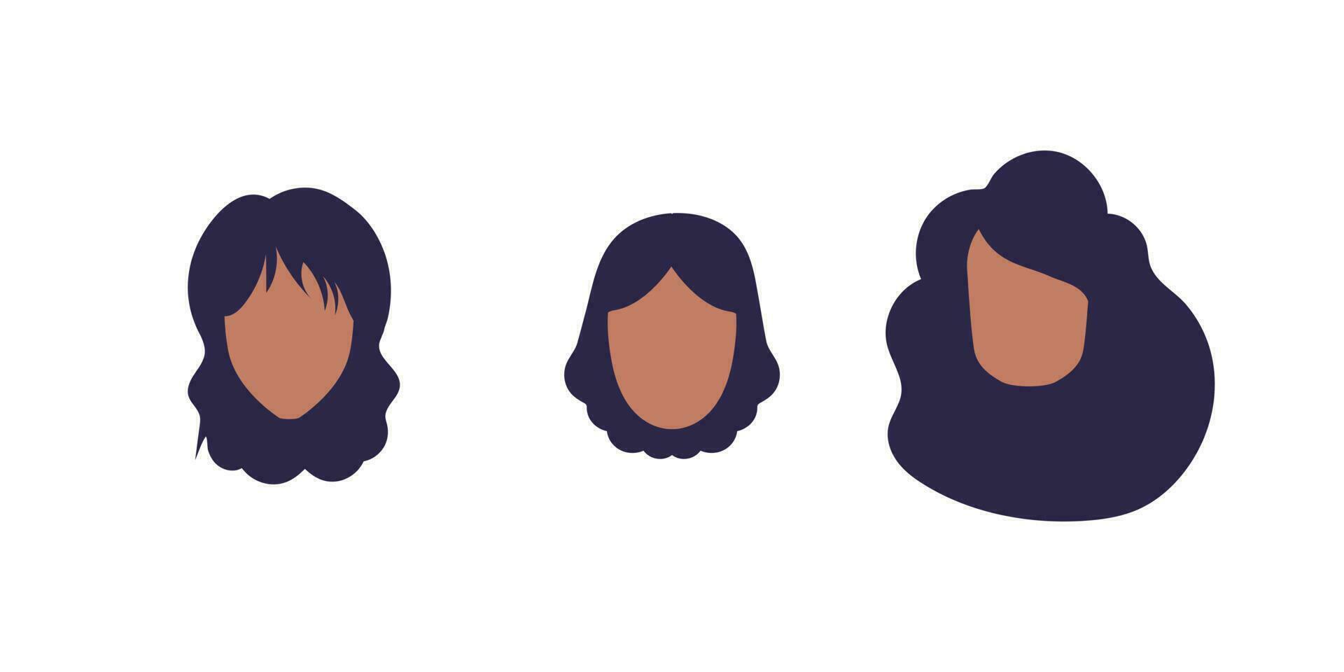 un conjunto de caras de muchachas de africano americano apariencia. aislado. plano estilo. vector