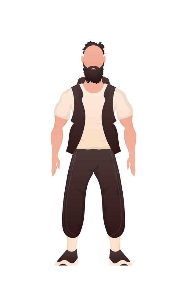 A handsome man of strong build is standing. Isolated. Cartoon style. vector