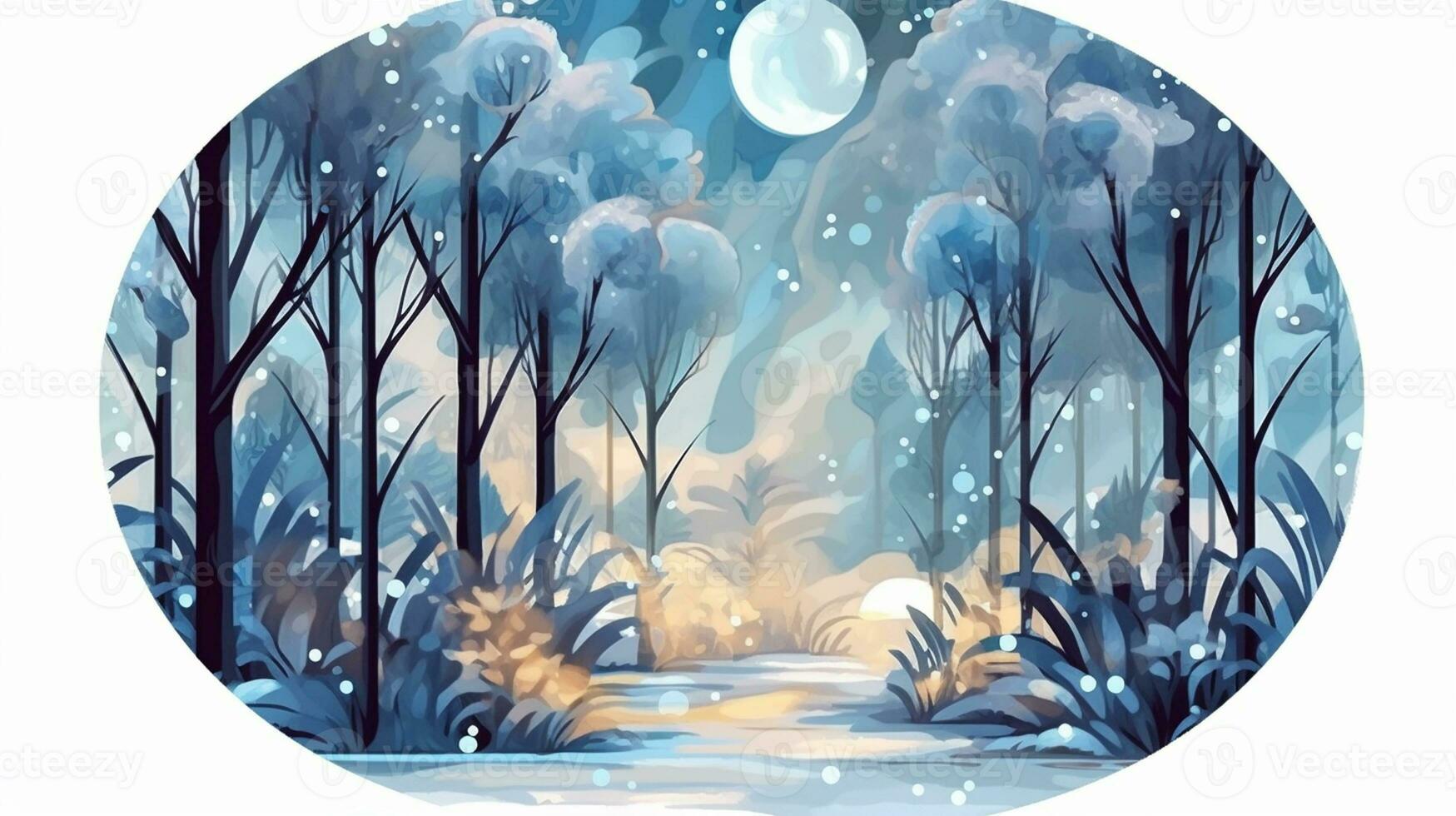 Winter, festive, Christmas background. In a whimsical vintage illustration, a merry scene unfolded at home on a magical winter night, with snowflakes swirling in the air with AI Generative photo