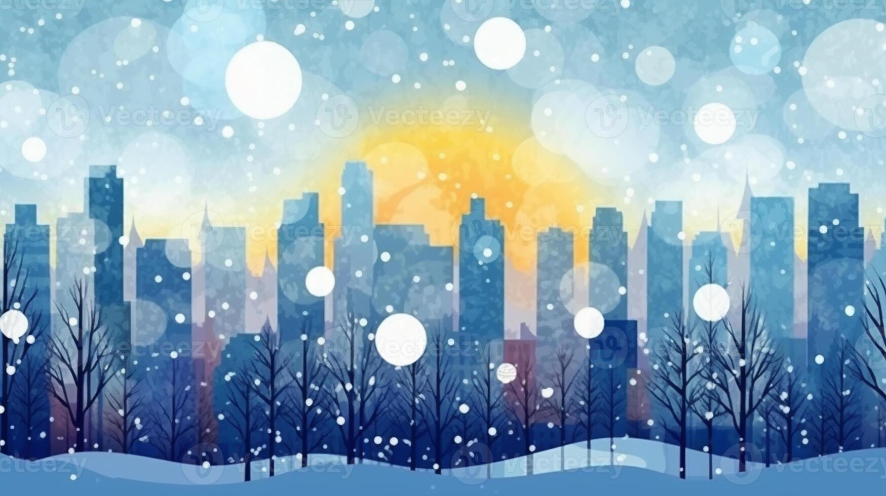 Winter, festive, Christmas background. In a whimsical vintage illustration, a merry scene unfolded at home on a magical winter night, with snowflakes swirling in the air with AI Generative photo