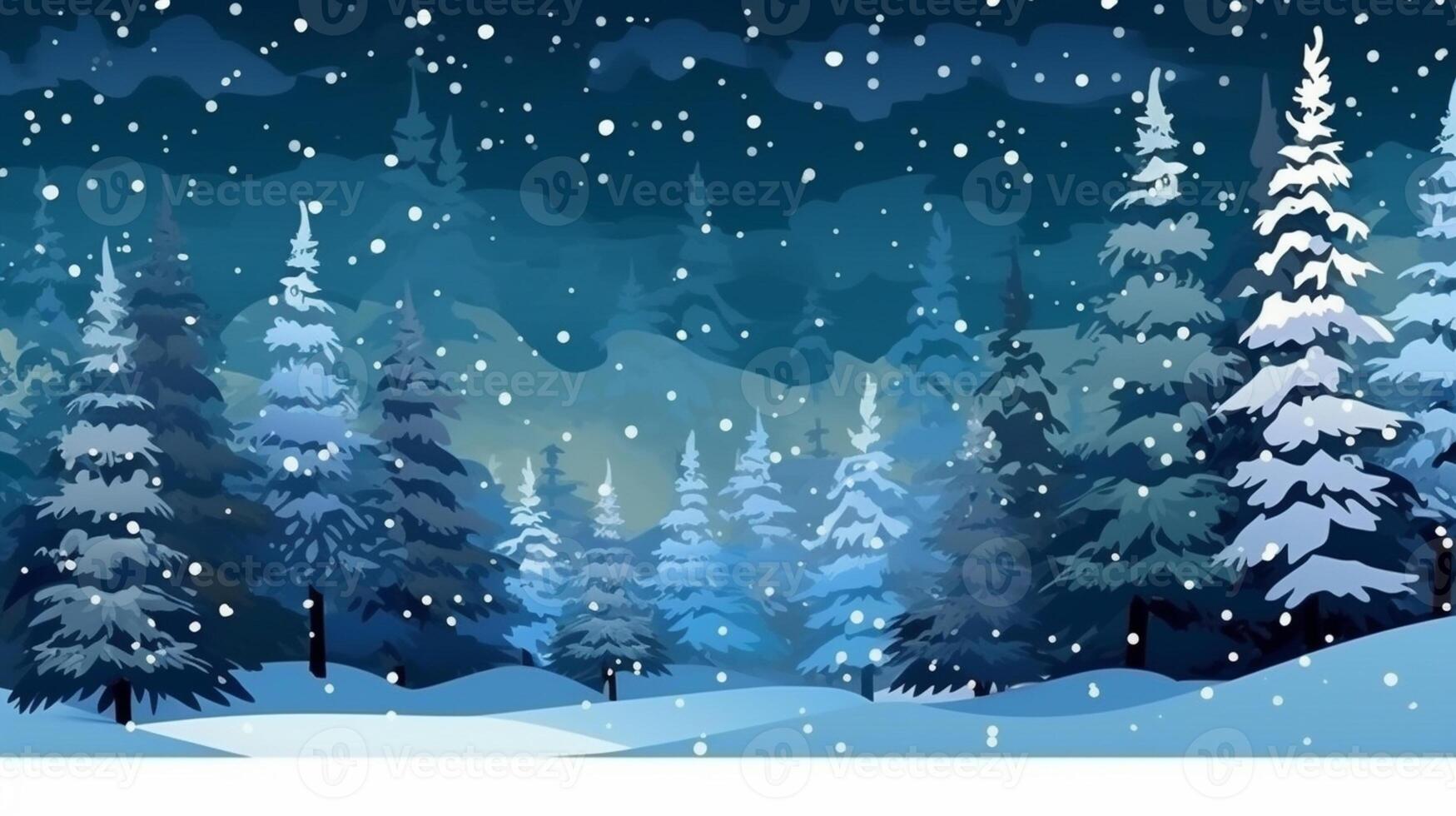 Winter, festive, Christmas background. In a whimsical vintage illustration, a merry scene unfolded at home on a magical winter night, with snowflakes swirling in the air with AI Generative photo