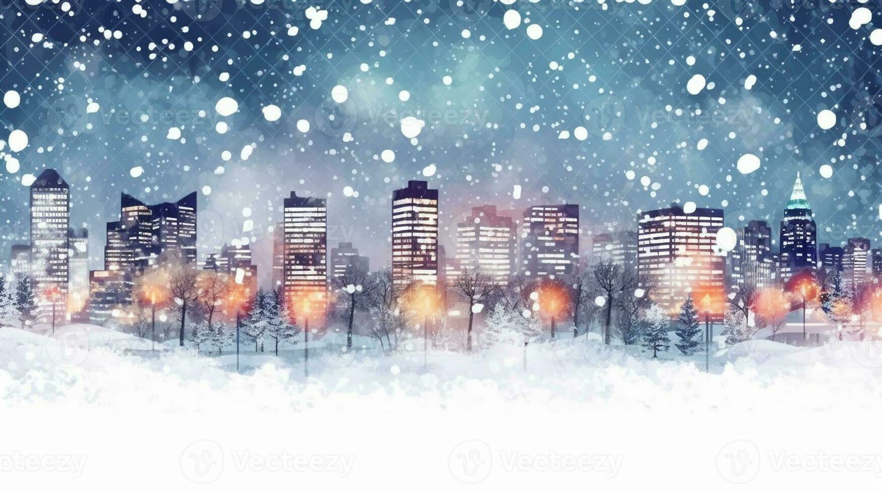 Winter, festive, Christmas background. In a whimsical vintage illustration, a merry scene unfolded at home on a magical winter night, with snowflakes swirling in the air with AI Generative photo