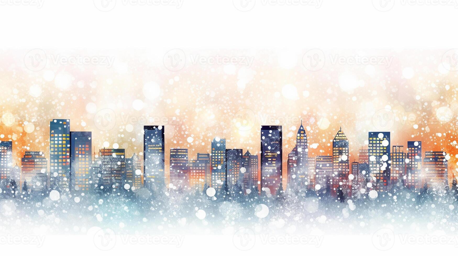 Winter, festive, Christmas background. In a whimsical vintage illustration, a merry scene unfolded at home on a magical winter night, with snowflakes swirling in the air with photo