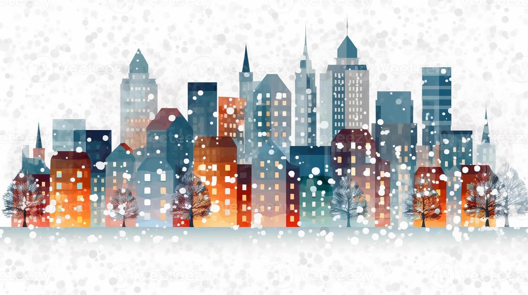 Winter, festive, Christmas background. In a whimsical vintage illustration, a merry scene unfolded at home on a magical winter night, with snowflakes swirling in the air with photo