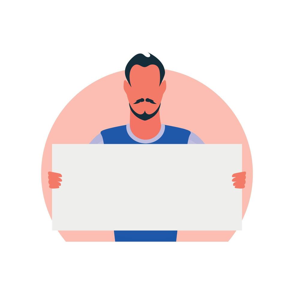 Male with empty banner. Protest concept. Vector illustration.