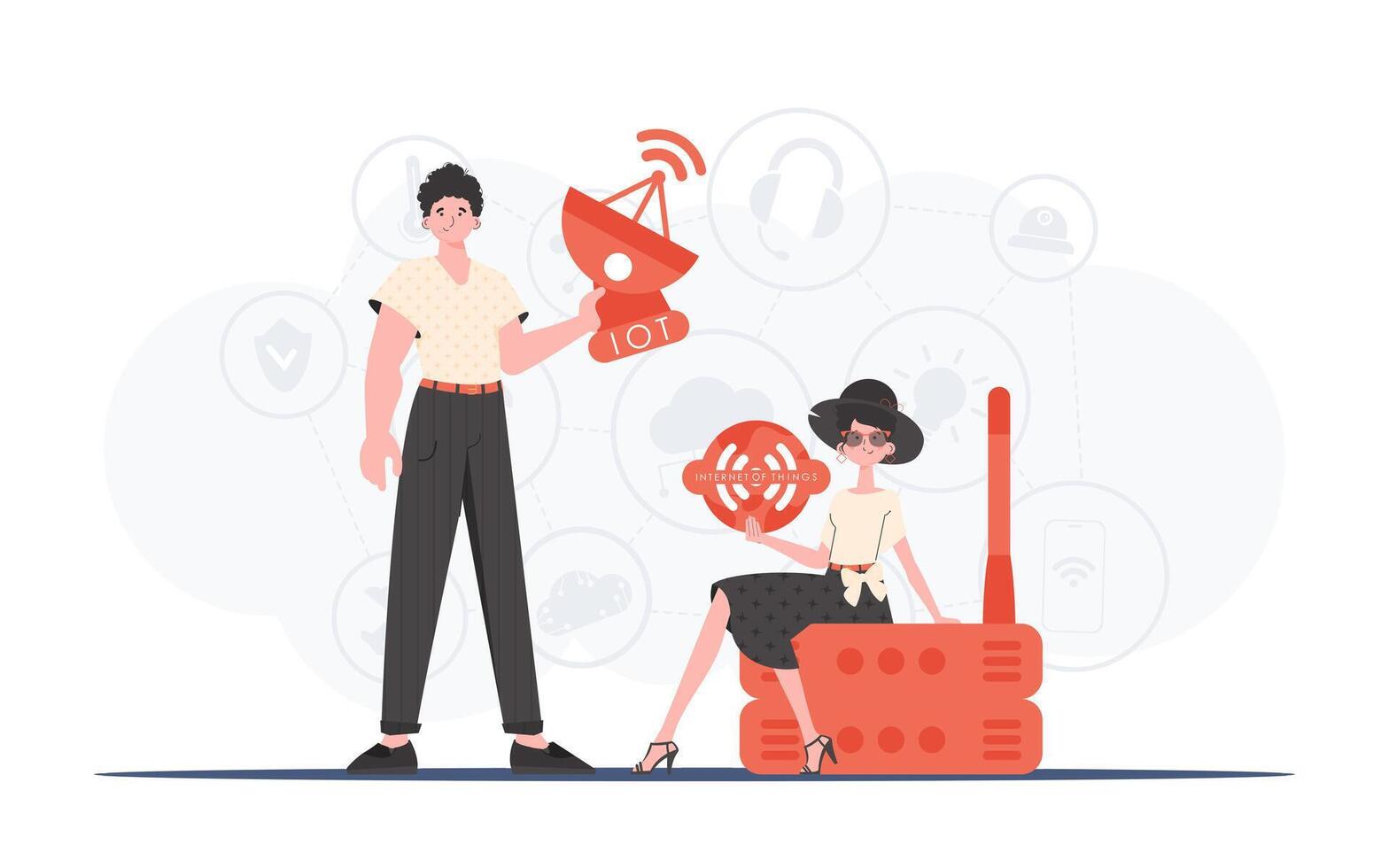 Internet of things and automation concept. Internet of Things Team. Good for presentations and websites. Vector illustration in trendy flat style.