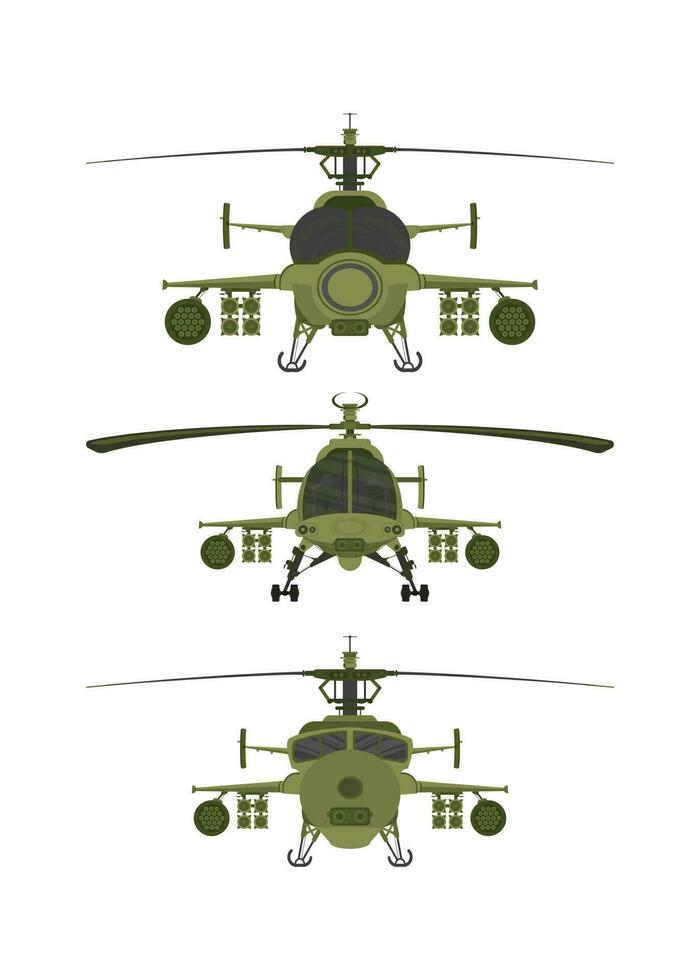 Set Helicopters military 2D illastration on white isolate background vector