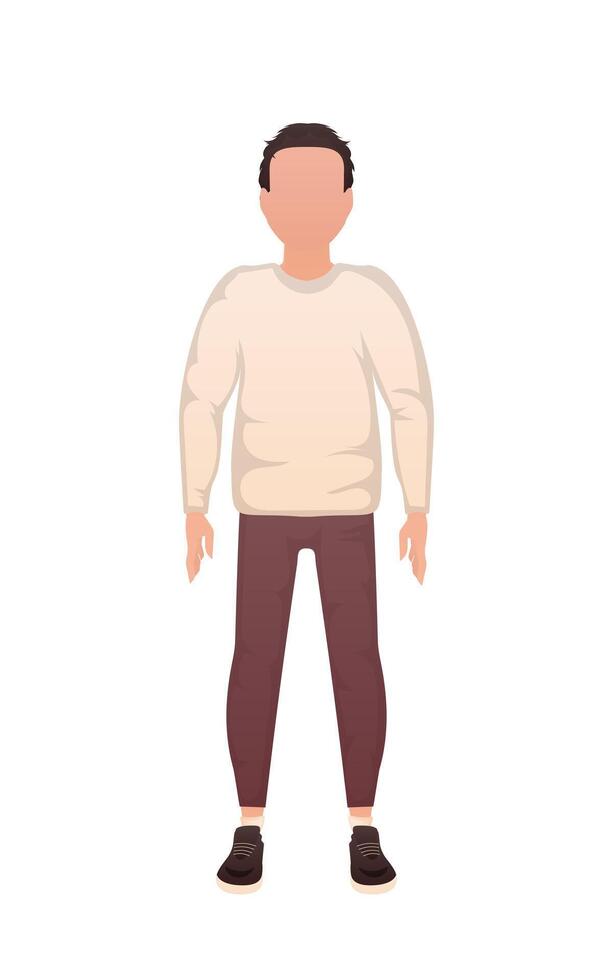 A man in clothes stands in full growth. Isolated. Cartoon style. vector