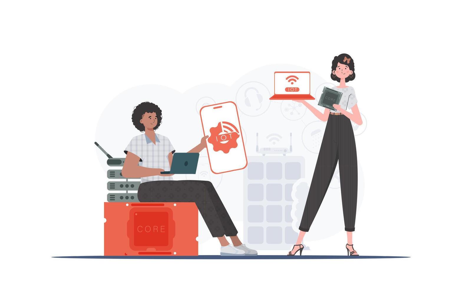 IoT concept. Internet of Things Team. Good for presentations and websites. Trendy flat style. Vector. vector