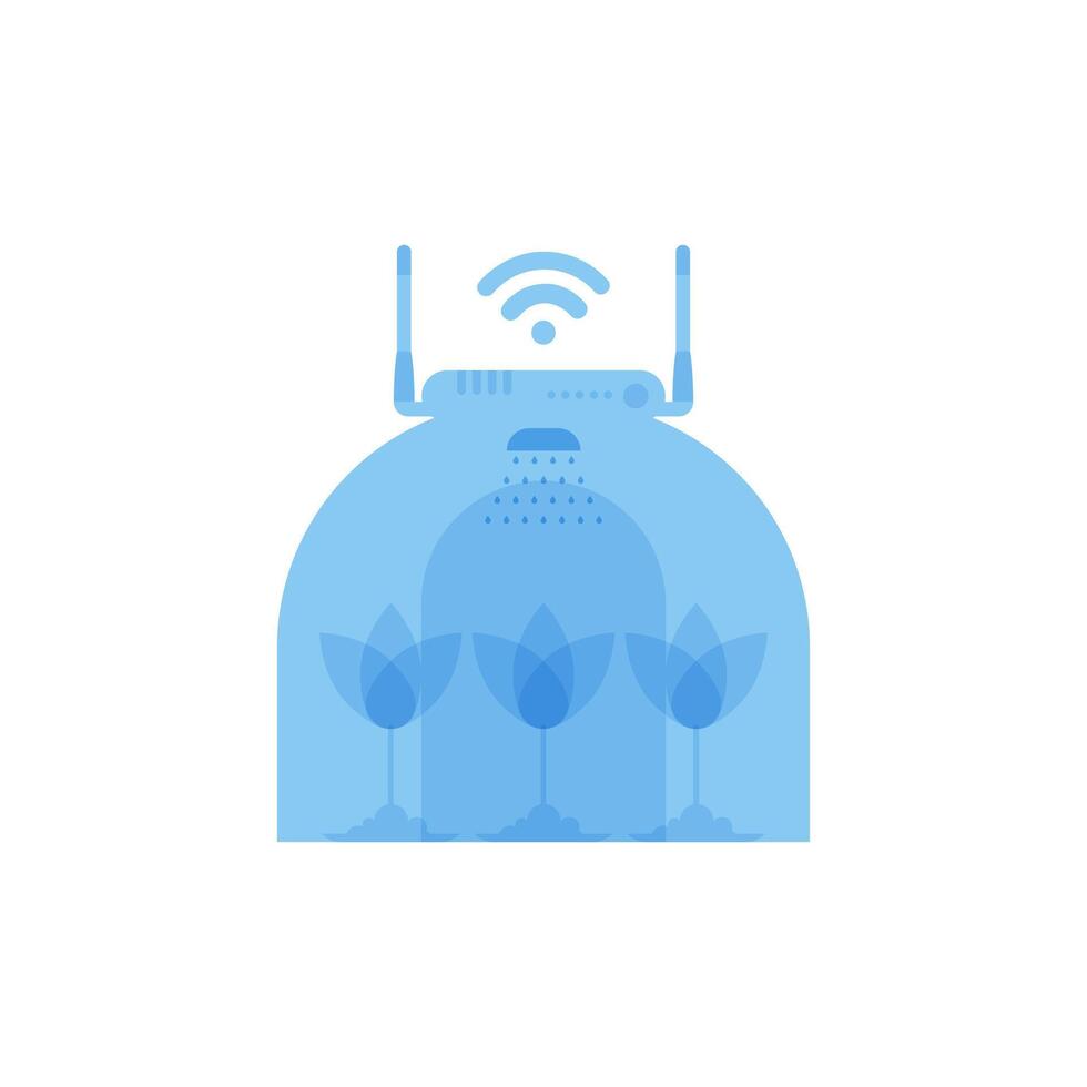 A greenhouse with growths connected to a router. IOT and automation concept. Isolated. . vector