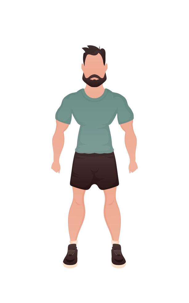 A man of strong build is standing. Isolated. Cartoon style. vector