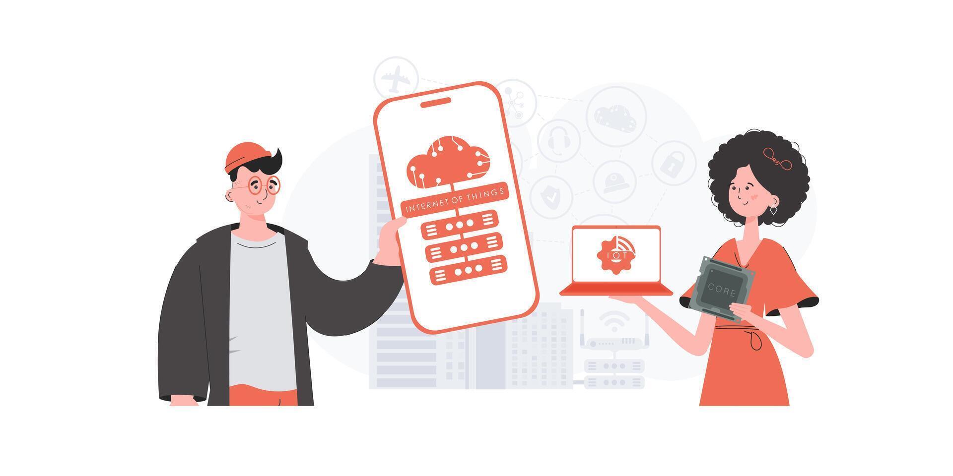 IoT concept. Internet of Things Team. Good for websites and presentations. illustration in flat style. vector