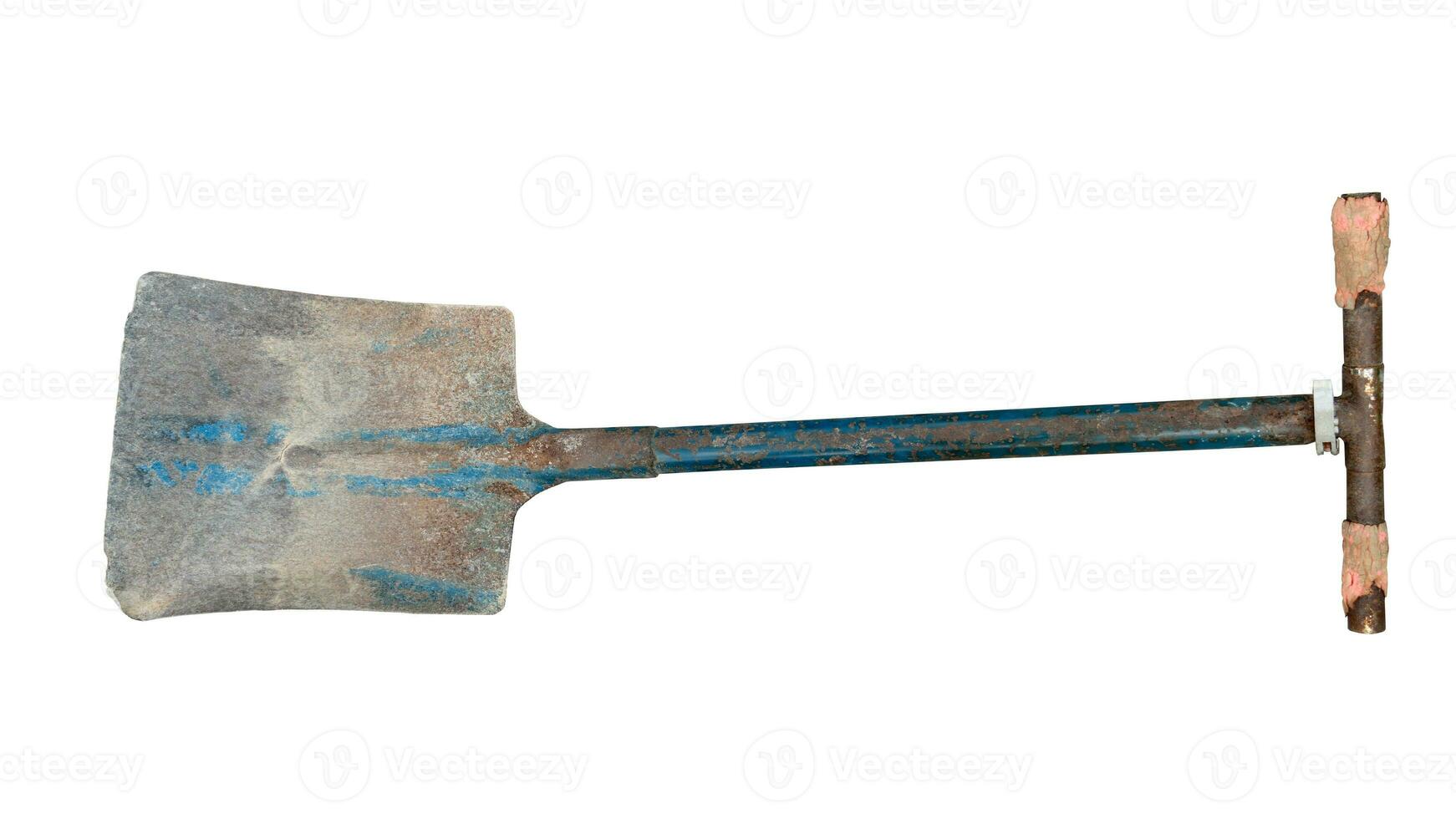 Old shovel that has been modified for use. Steel construction material. Isolated white background with clipping path. photo