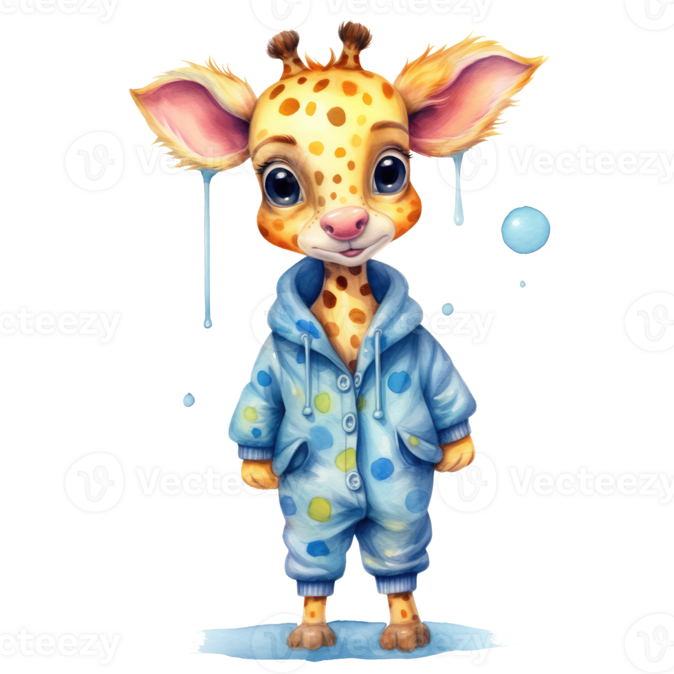 watercolour Giraffe dressed in clothes . png