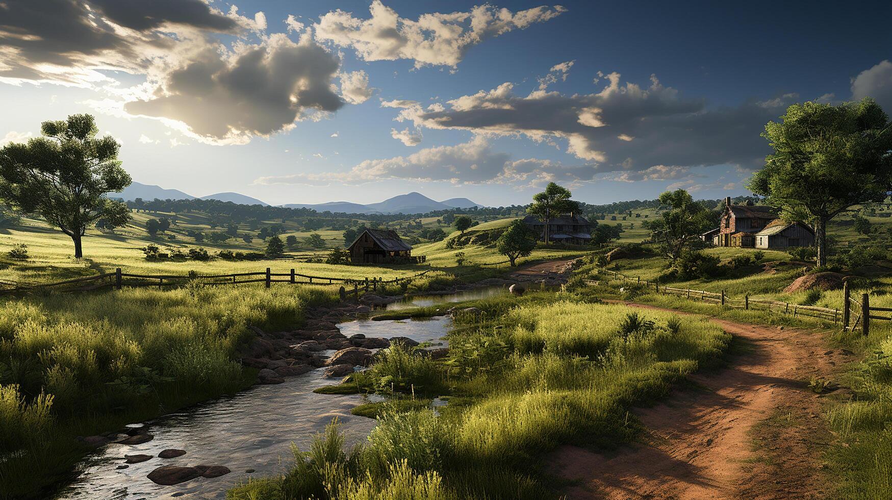 farm in sub urban at afternoon, ultra realistic, smooth lighting made by photo