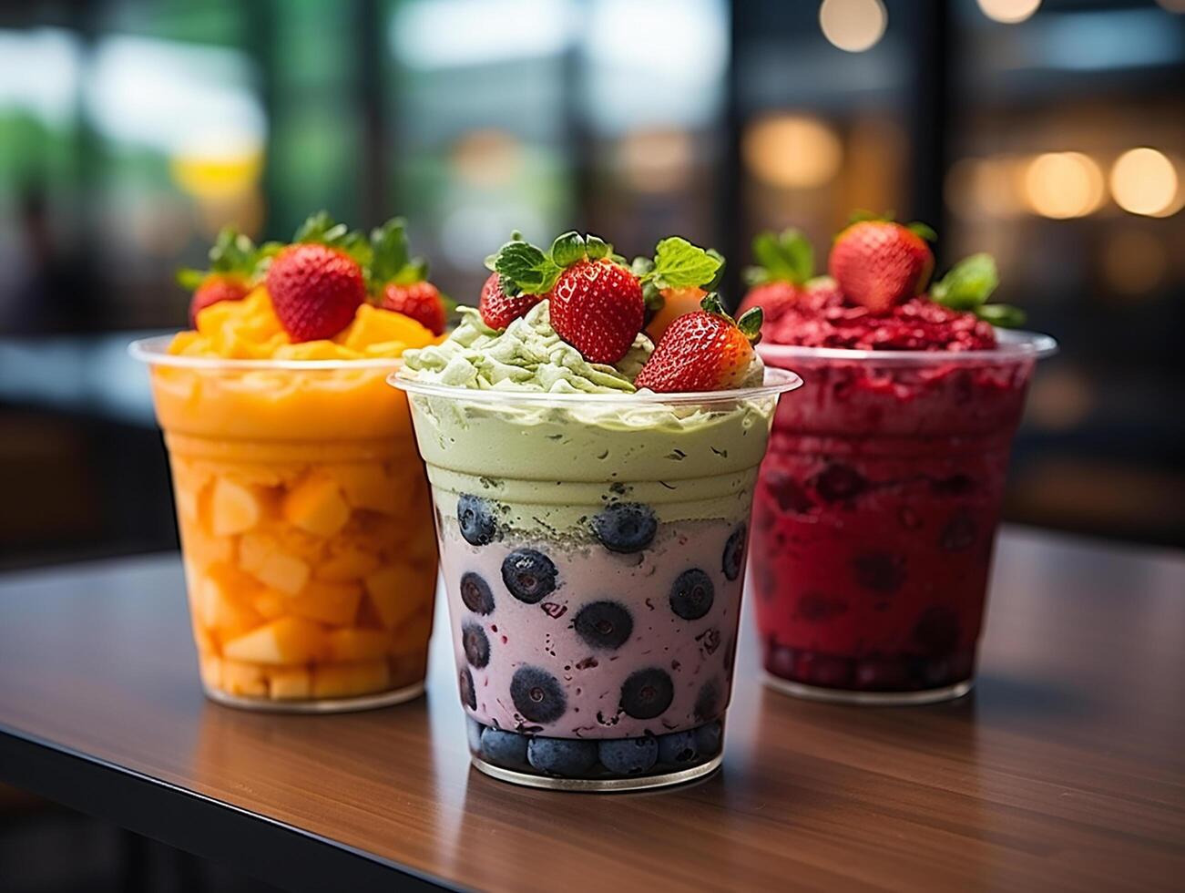 photography of bowl smoothies in cafe made with photo