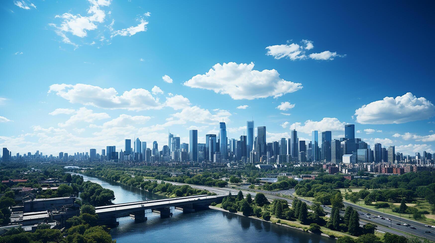city panorama with skyscraper buildings, daylight made by photo