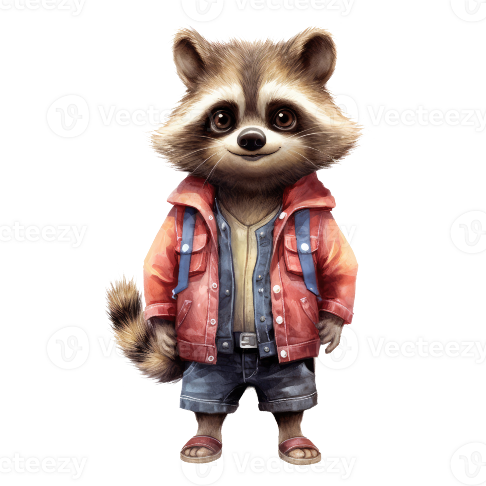 watercolour racoon dressed in clothes . AI Generated png