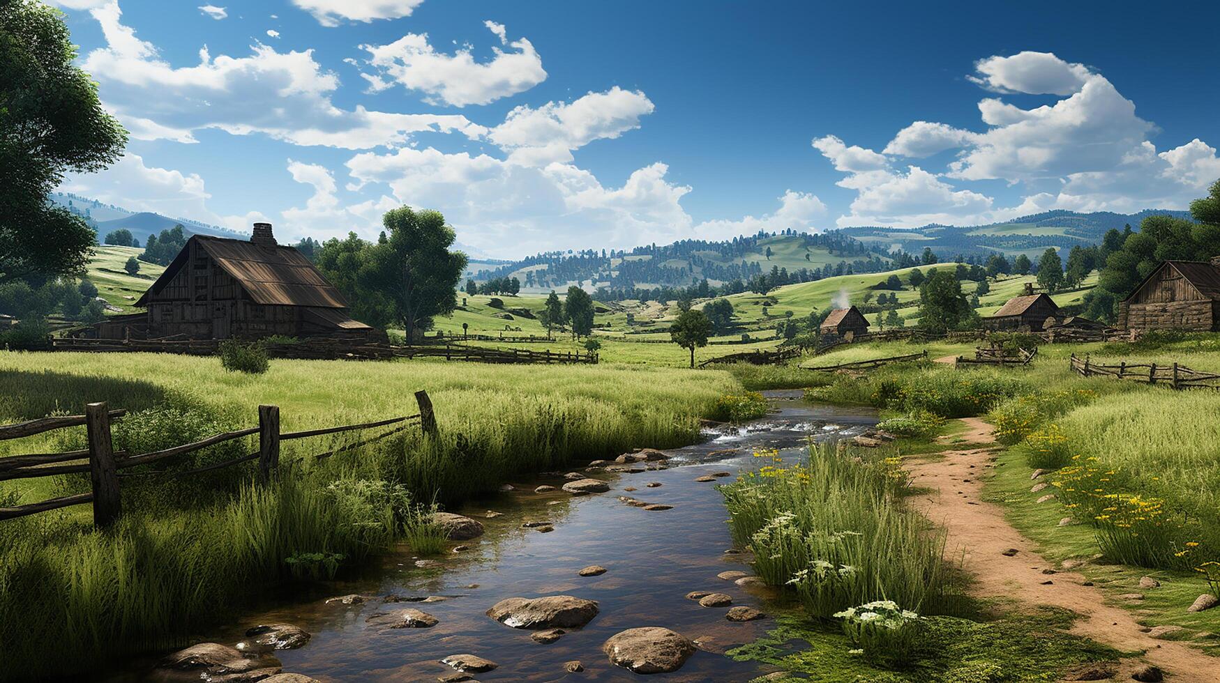 farm in sub urban at afternoon, ultra realistic, smooth lighting made by photo