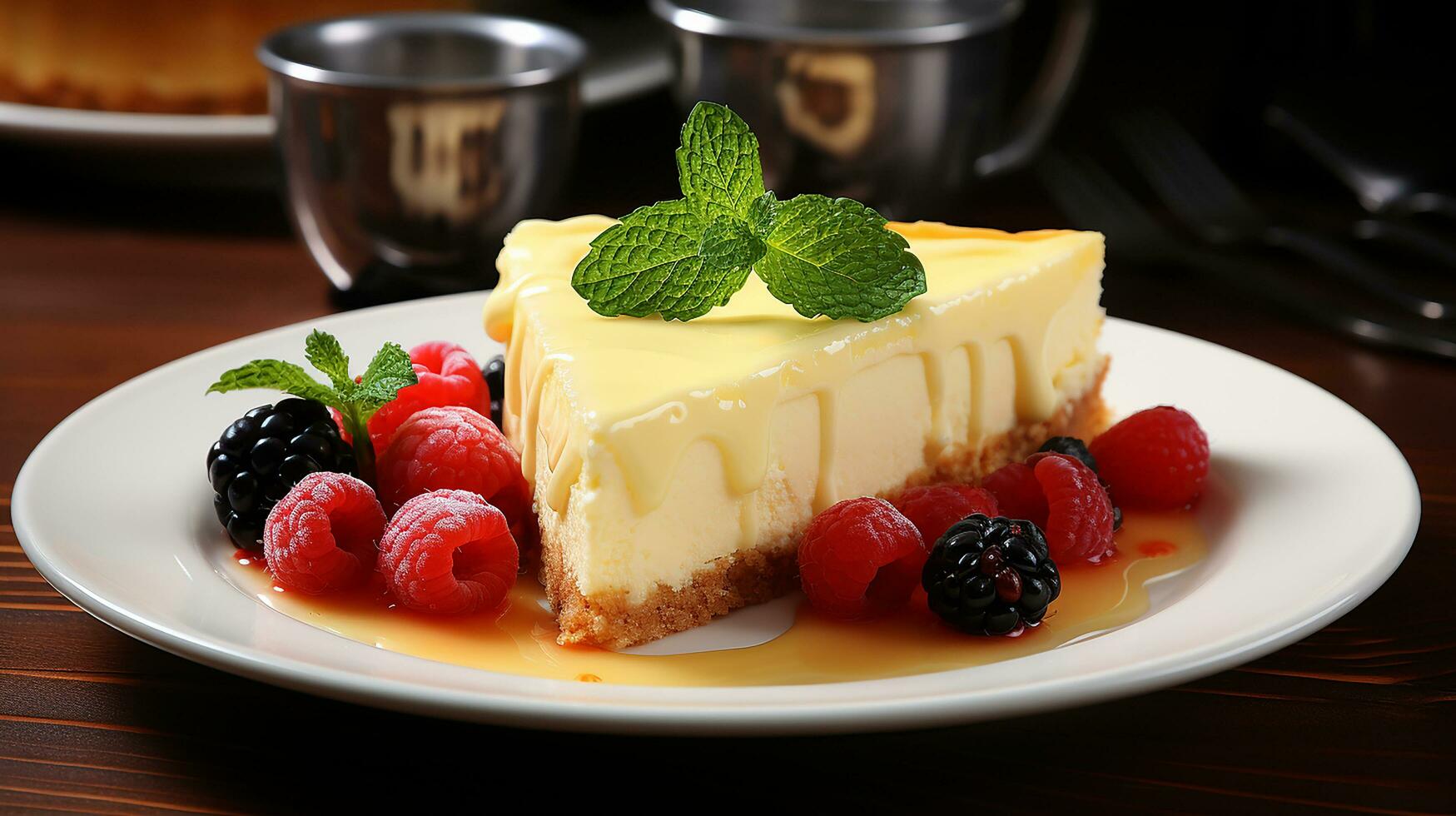 cheesecake dish with white plate in white background AI generate photo