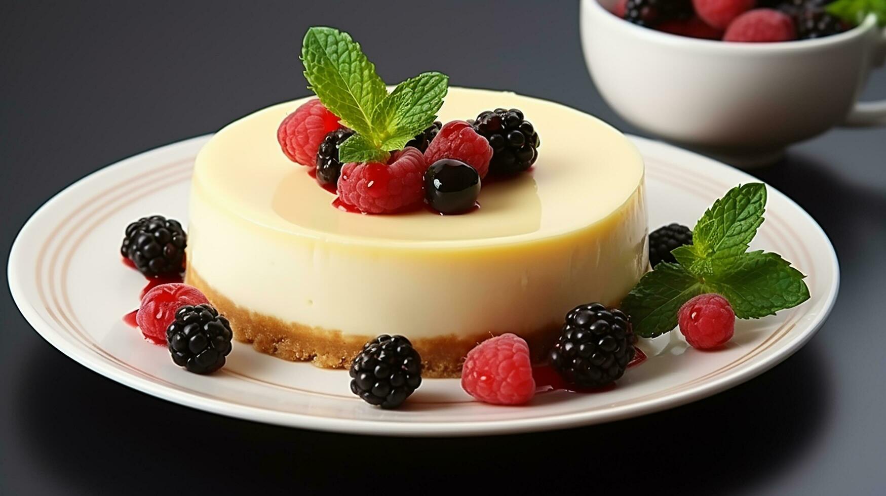 cheesecake dish with white plate in white background AI generate photo