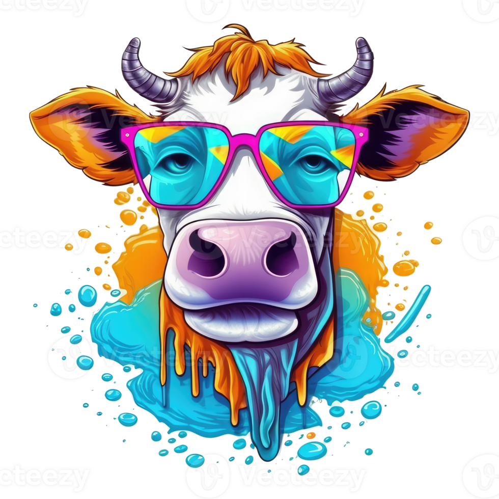 aquarelle vache portant des lunettes de soleil . ai généré png