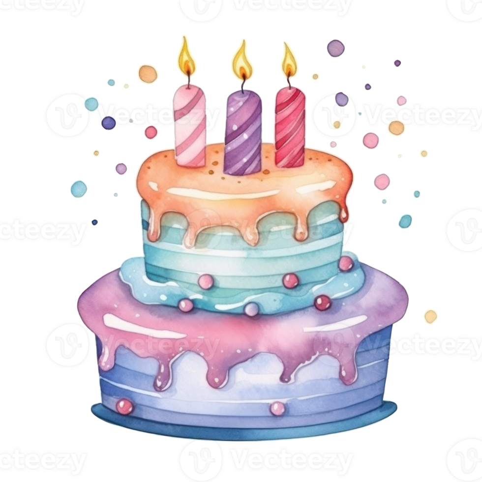 Watercolor Birthday Cake Isolated png