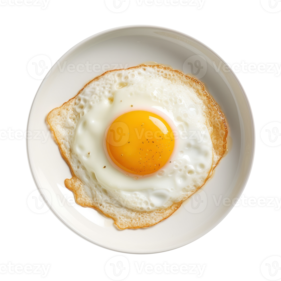 Fried egg on white plate isolated png