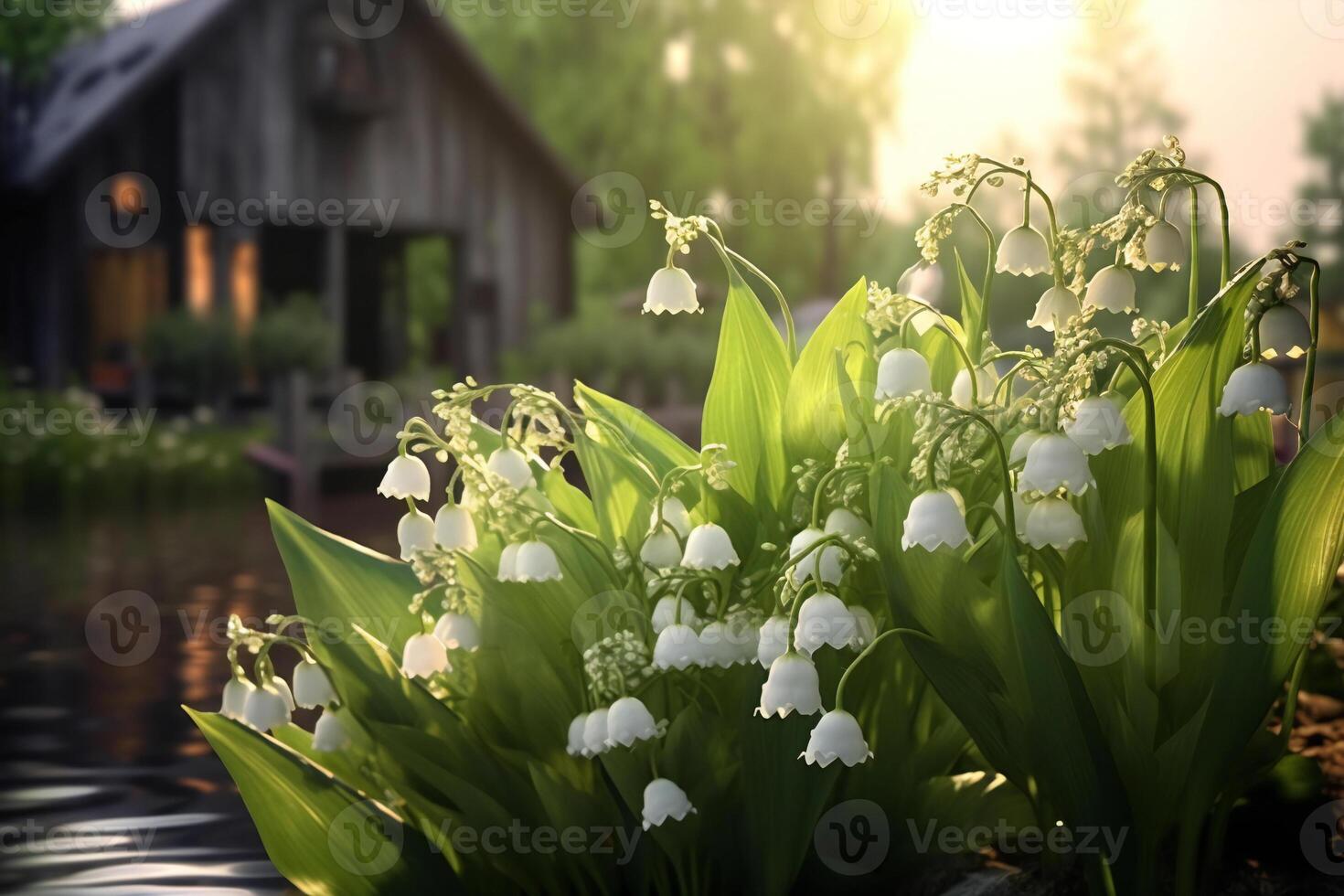 Delicate lilies of the valley in the natural environment. photo